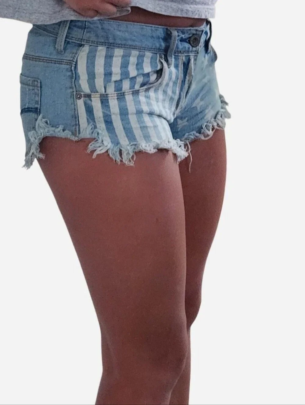 American Flag Stars and Stripes Raw Hem Low Rise Micro Shorts